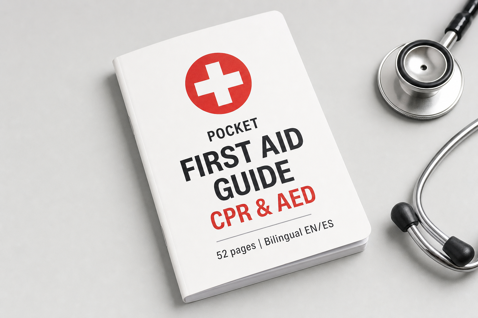 Osseus Pocket First Aid Guide — CPR & AED reference book cover with stethoscope