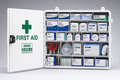 Open Osseus white wall-mounted ANSI Class A first aid cabinet with 180 organized supplies