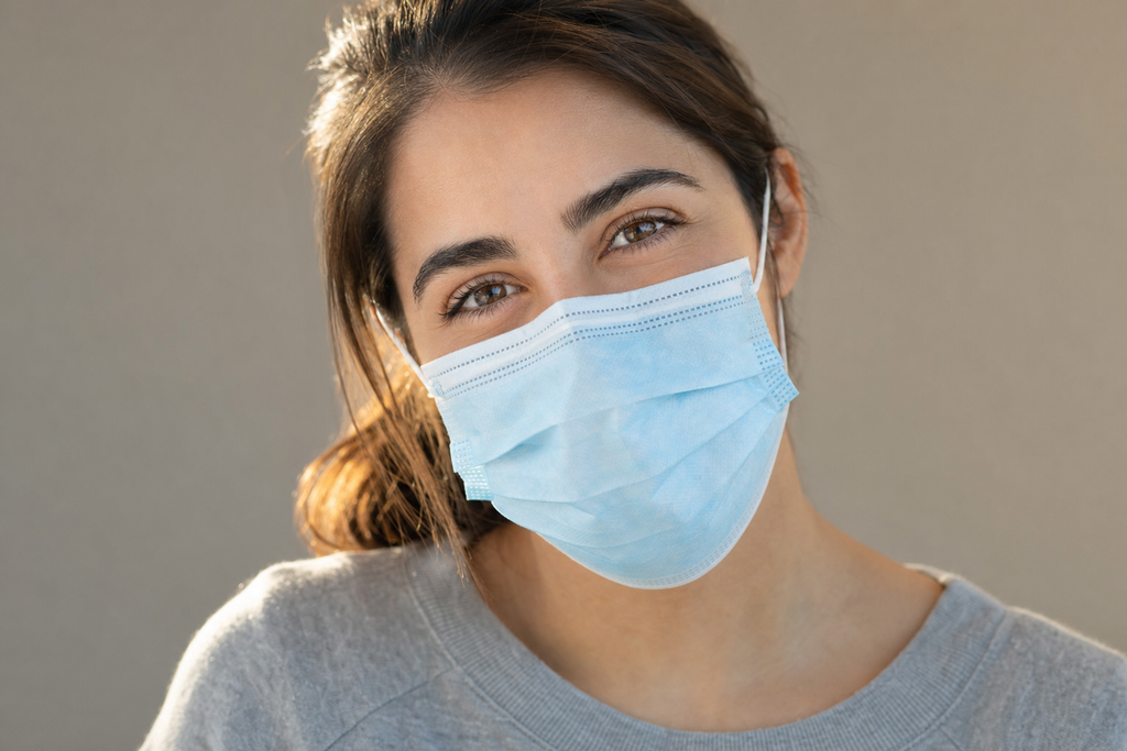 Healthcare worker comfortably wearing an Osseus 3-ply disposable face mask