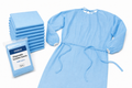 Osseus AAMI Level 2 disposable isolation gowns folded 10-count package in clean blue