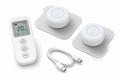Osseus wireless TENS pods two discs on electrode pads with handheld remote and USB-C cable