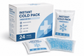 Osseus instant cold pack 24-pack box with single white pack standing beside on white background