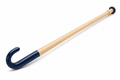 Long wooden dressing stick with navy vinyl-coated hook and small push pad on white background